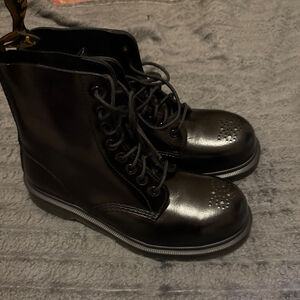 Women's Dr. Martens Black Pascal St Brogue Lace Up Boots Size 8 UK 6 Steel Toe